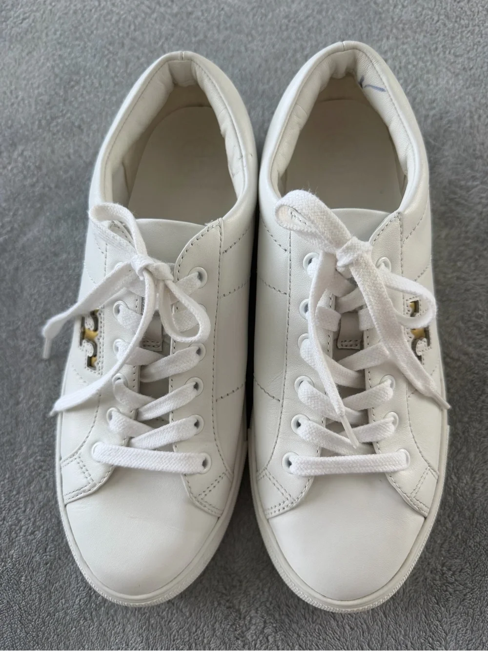 Tory Burch White Leather Sneakers with Gold Logo
